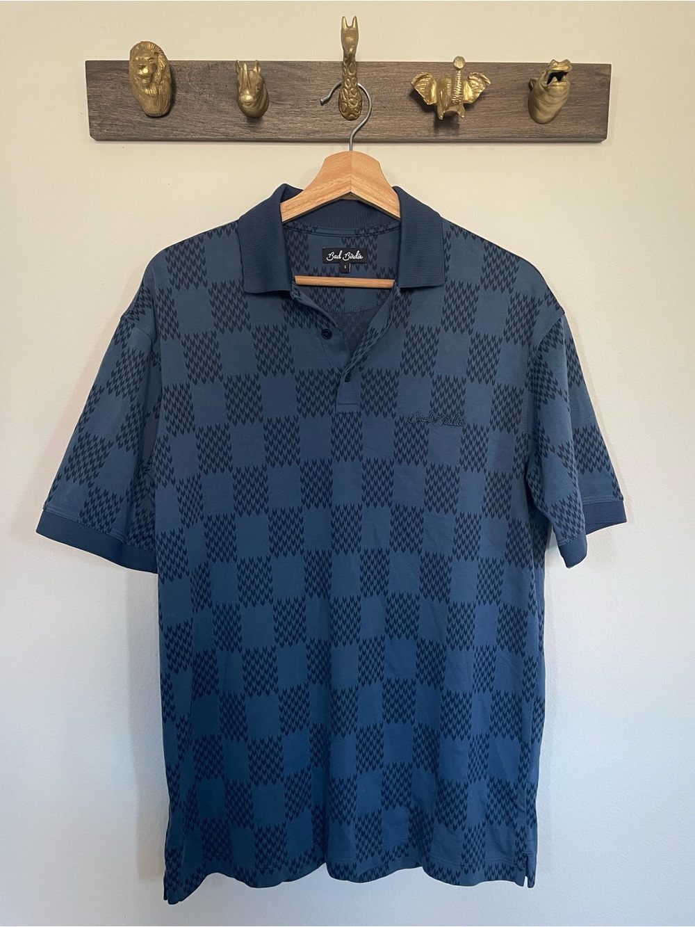 Bad Birdie Navy Blue Check Polo